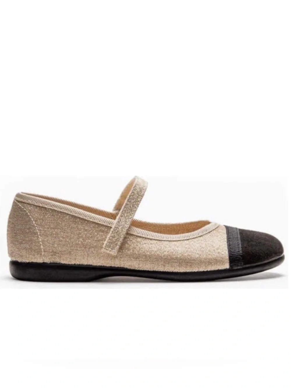 Childrenchic Emilia Gold Beige and Black Mary Jane Ballet Flat, size 3 (34EU)